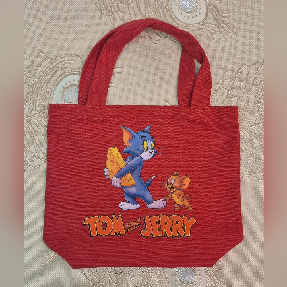 🎁🆓️ w/ Purchase Red tom jerry Mini custom canvas fun carrying Tote Bag
